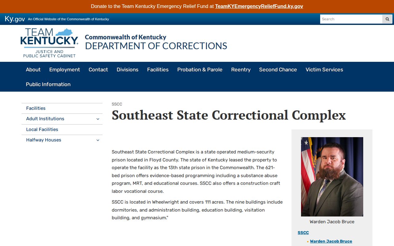 Official Kentucky DOC page for Southeast State Correctional Complex