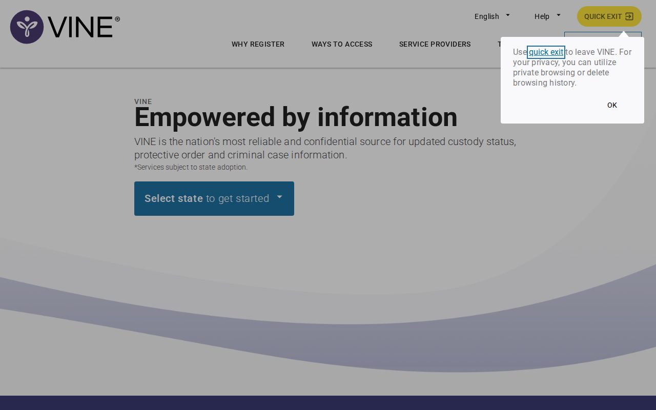VINELink screen for selecting Kentucky and searching for a person